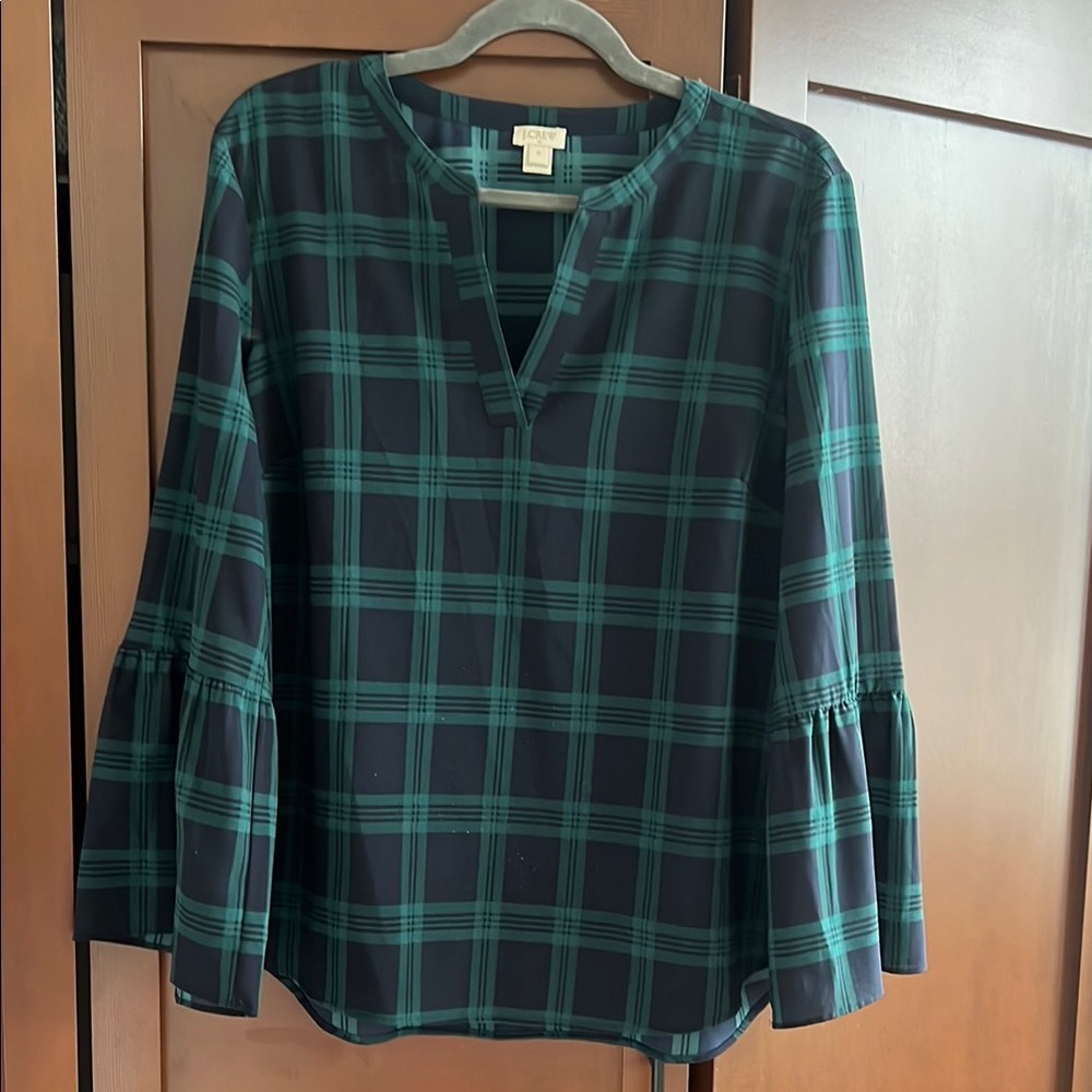 LOFT Green and Black Bell Sleeve Blouse